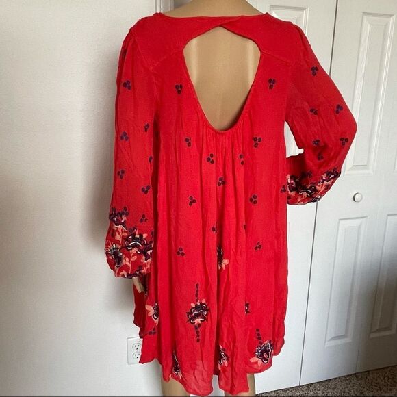 Free People Women’s Oxford Embroidered Mini Dress Red Combo Size Small - Picture 12 of 16